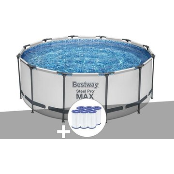 Kit piscine tubulaire Bestway Steel Pro Max ronde 3,66 x 1,22 m + 6 cartouches de filtration - Blanc