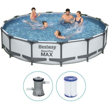 Steel Pro Max - Piscine tubulaire avec pompe de filtration - 427x84 cm - Ronde - Gris - Bestway