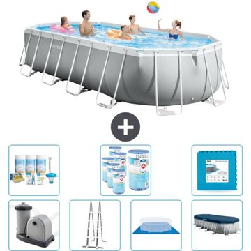 Intex Piscine - Piscine Ovale Prism Frame - 610 x 305 x 122 cm - Grise - Comprend des Accessoires CB42