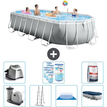 Piscine Intex Oval Prism Frame - 610 x 305 x 122 cm - Grise - Comprend des Accessoires CB58