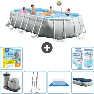 Piscine Intex Oval Prism Frame - 503 x 274 x 122 cm - Grise - Comprend des Accessoires CB47