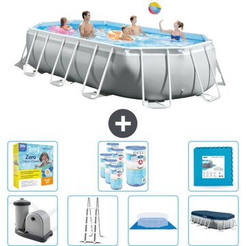 Piscine Intex Oval Prism Frame - 503 x 274 x 122 cm - Grise - Comprend des Accessoires CB48