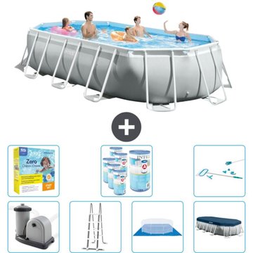 Piscine Intex Oval Prism Frame - 503 x 274 x 122 cm - Grise - Comprend des Accessoires CB52