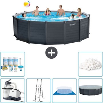 Piscine Intex Ronde Panneau Gris Graphite - 478 x 124 cm - Comprend des Accessoires CB41