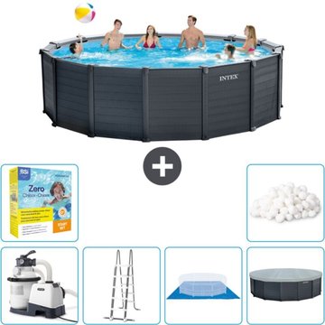 Piscine Intex Ronde Panneau Gris Graphite - 478 x 124 cm - Comprend des Accessoires CB47