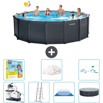 Piscine Intex Ronde Panneau Gris Graphite - 478 x 124 cm - Comprend des Accessoires CB52