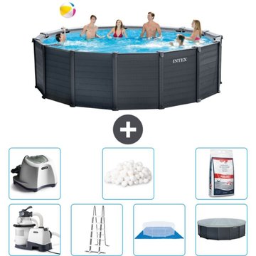 Piscine Intex Ronde Panneau Gris Graphite - 478 x 124 cm - Comprend des Accessoires CB57