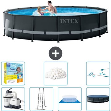 Intex Piscine ronde Ultra XTR Frame - 488 x 122 cm - Comprend des accessoires CB52 - Gris