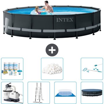 Intex Piscine Ronde Ultra XTR Frame - 488 x 122 cm - Comprend des Accessoires CB46 - Grise