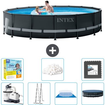 Intex Piscine Ultra XTR Frame Ronde - 488 x 122 cm - Gris - Comprend des Accessoires CB49