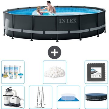 Intex Piscine Ultra XTR Frame Ronde - 488 x 122 cm - Comprend des Accessoires CB43 - Grise