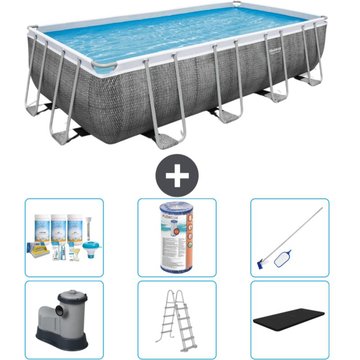 Piscine Rectangulaire Bestway Power Steel - Impression Rotin - 549 x 274 x 122 - Comprend des Accessoires CB32 - Gris