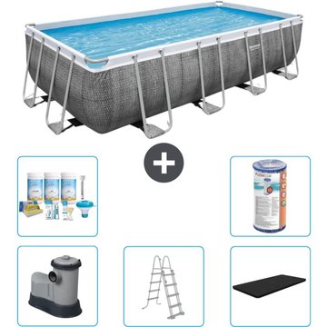 Piscine Rectangulaire Bestway Power Steel - Impression Rotin - 549 x 274 x 122 - Comprend des Accessoires CB29 - Gris
