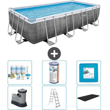 Piscine Rectangulaire Bestway Power Steel - Impression Rotin - 549 x 274 x 122 - Comprend des Accessoires CB30 - Gris
