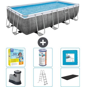 Piscine rectangulaire Bestway Power Steel - Impression rotin - 549 x 274 x 122 - Comprend des accessoires CB34 - Gris