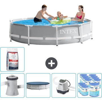 Intex Piscine Ronde à Cadre Prisme - 305 x 76 cm - Grise - Comprend des Accessoires CB55