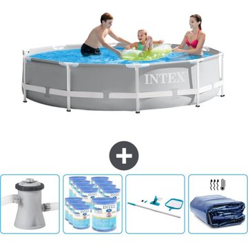 Intex Piscine ronde à cadre Prisme 305 x 76 cm - Grise - Comprend des accessoires CB93