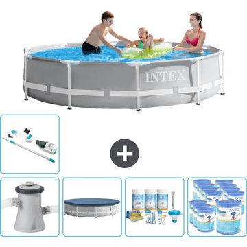 Intex Piscine ronde à cadre prismatique 305 x 76 cm - Grise - Comprend des accessoires CB19