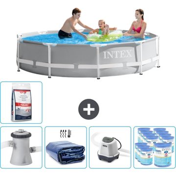 Intex Piscine Ronde à Cadre Prisme 305 x 76 cm Grise Comprend des Accessoires CB56