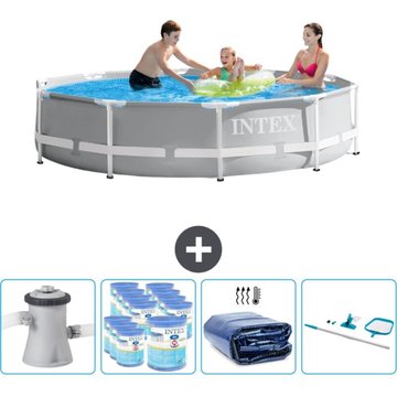 Intex Piscine ronde à cadre prismatique 305 x 76 cm - Grise - Comprend des Accessoires CB90