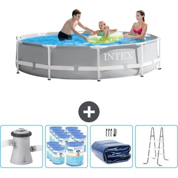Intex Piscine ronde à cadre Prism Frame 305 x 76 cm - Grise - Comprend des accessoires CB95