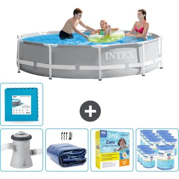 Intex Piscine Ronde à Cadre Prisme 305 x 76 cm Grise - Comprend des Accessoires CB23