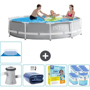 Intex Piscine Ronde à Cadre Prismatique 305 x 76 cm Grise - Comprend des Accessoires CB22