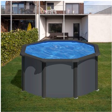 Piscine ronde GRE Piscines acier Ø2,60m x h: 1,22m - Gris anthracite - Filtration à sable