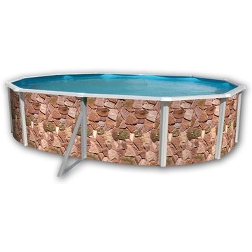 TOI - Kit piscine hors-sol acier rocalla ovale décoration pierre 5.50 x 3.66 x 1.20 m