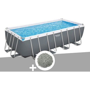 Kit piscine tubulaire Bestway Power Steel rectangulaire 4,88 x 2,44 x 1,22 m + 10 kg de zéolite - Gris