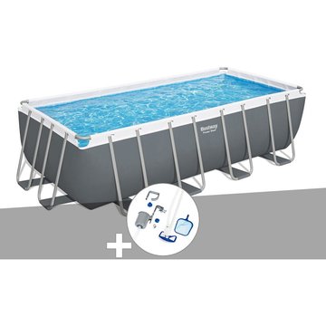 Kit piscine tubulaire Bestway Power Steel rectangulaire 4,88 x 2,44 x 1,22 m + Kit d'entretien - Gris