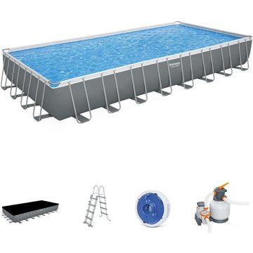 Bestway - Piscine tubulaire Ambre grise, grande piscine rectangulaire 10x5m avec pompe de filtration à sable, échelle et bâche de protection - Gris
