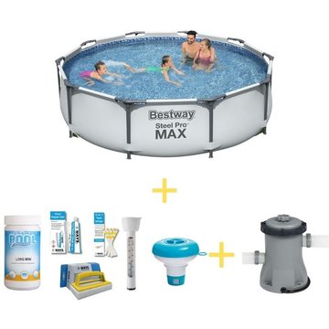 Piscine Bestway - Steel Pro Max - 305 x 76 cm - Avec kit d'entretien, pompe de filtrage & tapis de sol - Gris