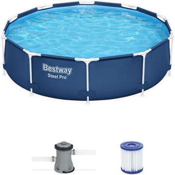 Bestway - Piscine tubulaire Connemara Ø3.05m bleue - Piscine ronde Ø3.05m avec pompe de filtration, piscine hors-sol, armature acier - Bleu