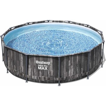 Piscine tubulaire Bestway Opalite grise - aspect bois, piscine ronde Ø3,6m avec pompe de filtration, piscine hors-sol, armature acier - Gris