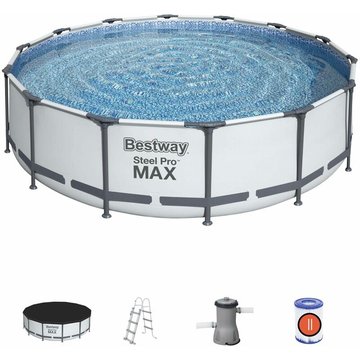 Piscine tubulaire Bestway Peridot 14,5 m² grise - piscine ronde Ø 4,3 m avec pompe de filtration, échelle et bâche de protection, piscine hors sol.