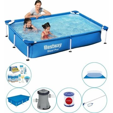 Piscine Rectangulaire Bestway Steel Pro 221x150x43 cm - Bleu - avec accessoires