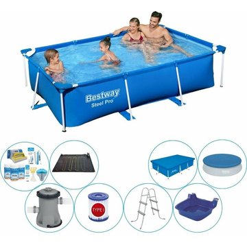 Bestway - Piscine Rectangulaire Steel Pro 259x170x61 cm - Bleu - Avec accessoires - Prix compétitif, livraison rapide !
