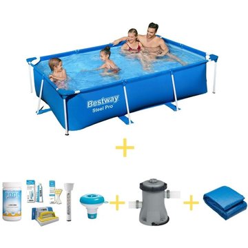 Piscine Bestway Steel Pro - 259 x 170 x 61 cm - Avec kit d'entretien, pompe de filtrage et tapis de sol - Bleu