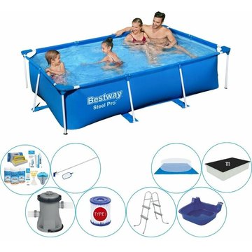 Steel Pro Rectangulaire Bestway 259x170x61 cm - Bleu - Set de piscine combinée - Prix compétitif, livraison rapide !