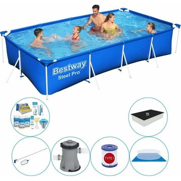 Bestway - Ensemble de piscine tout-en-un Steel Pro Rectangulaire 400x211x81 cm - Prix compétitif, livraison rapide !