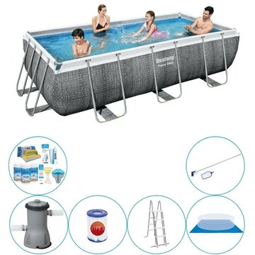 Piscine avec accessoires - Bestway Power Steel Rotin Rectangulaire 404x201x100 cm - Avec pompe de filtration - Prix compétitif, livraison rapide !
