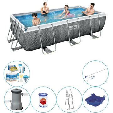 Bestway - Piscine tout-en-un Power Steel Rotan Rectangulaire 404x201x100 cm - Avec pompe de filtration - Prix compétitif, livraison rapide!