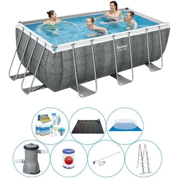 Bestway - Pack de piscine Power Steel Rotan Rect. 412x201x122 cm - Avec pompe de filtrage