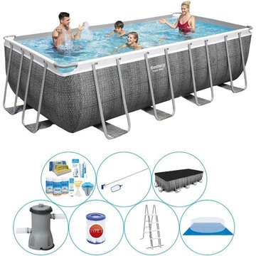Bestway - Piscine Power Steel Rattan 488x244x122 cm avec accessoires - Prix compétitif, livraison rapide !