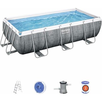 Piscine tubulaire hors sol Bestway - Vostok motif rotin gris, rectangulaire 4x2m avec pompe, filtre à cartouche, diffuseur et échelle 4x2m