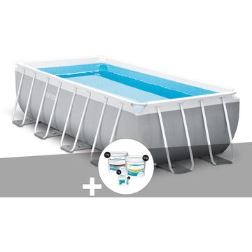 Intex Piscine - Kit piscine tubulaire Prism Frame rectangulaire 4,88 x 2,44 x 1,07 m + Kit de traitement au chlore - Gris