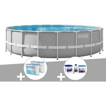 Kit piscine tubulaire Intex Prism Frame ronde 6,10 x 1,32 m + 6 cartouches de filtration + Kit de traitement au chlore