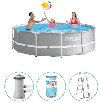 Intex Piscine - Prism Frame - Piscine ronde avec pompe de filtration - 366x99 cm - Intérieure - Gris