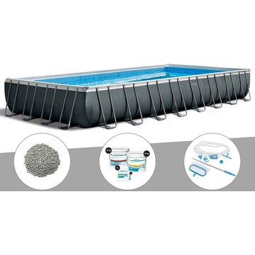 Intex Piscine tubulaire Ultra XTR Frame rectangulaire 9,75 x 4,88 x 1,32 m + Zéolite + Traitement au chlore + Kit d'entretien - Gris